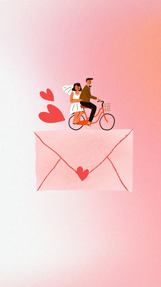 Cute wedding invitation iPhone wallpaper, love letter illustration