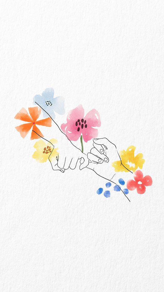 Pinky promise hands mobile wallpaper, cute flowers illustration