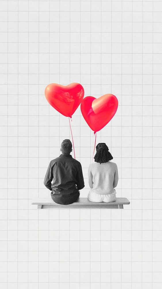 Couple sitting together mobile wallpaper, Valentine's celebration background