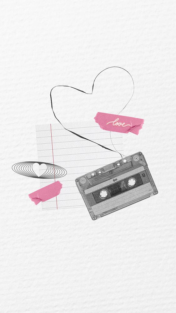 Love cassette tape iPhone wallpaper, aesthetic Valentine's background