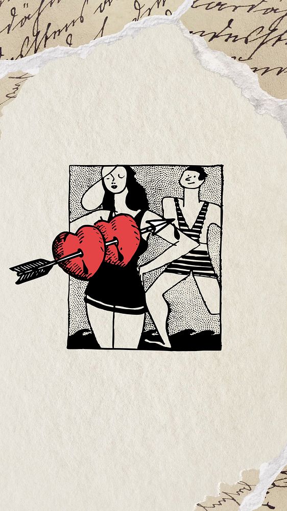 Arrow through hearts phone wallpaper, Valentine's Day illustration