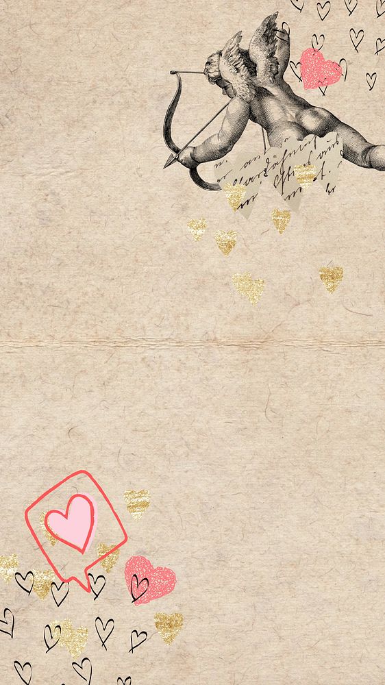 Valentine's Day cupid mobile wallpaper, heart doodle border 