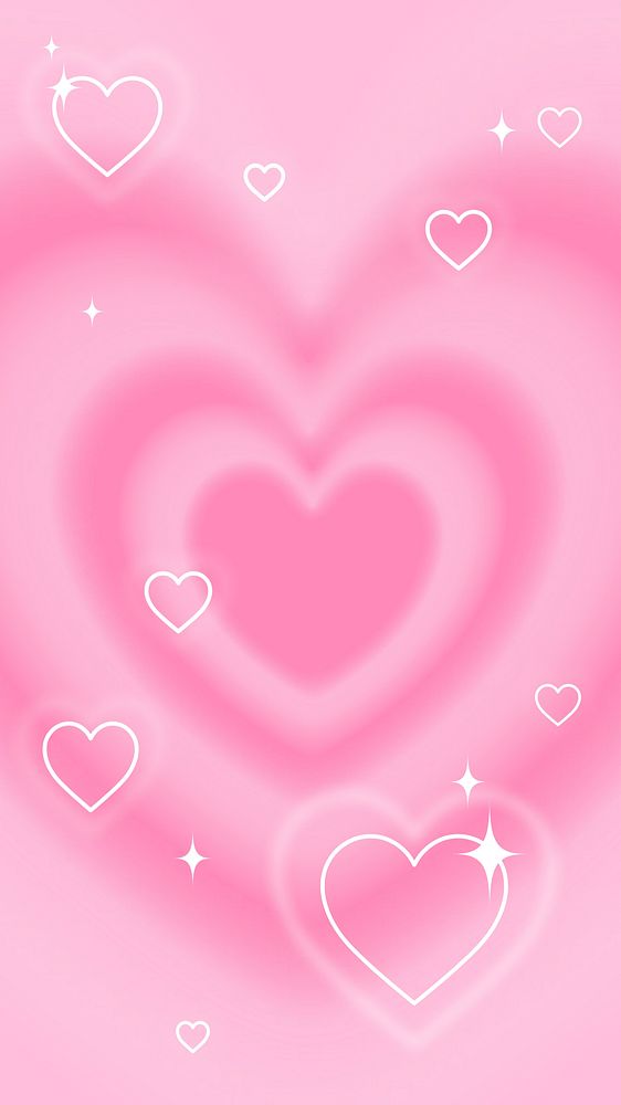 Y2K pink hearts phone wallpaper, cute Valentine's background