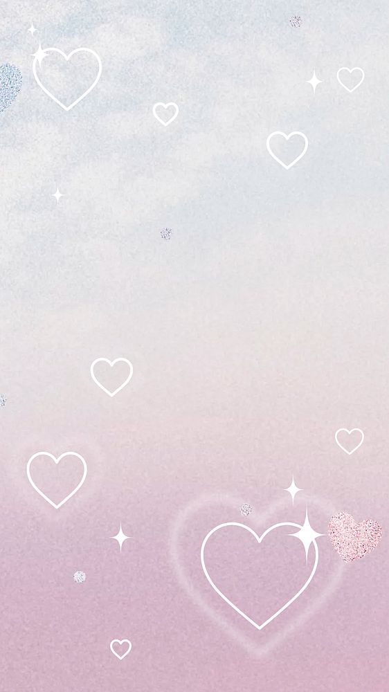 Aesthetic sky phone wallpaper, cute hearts background