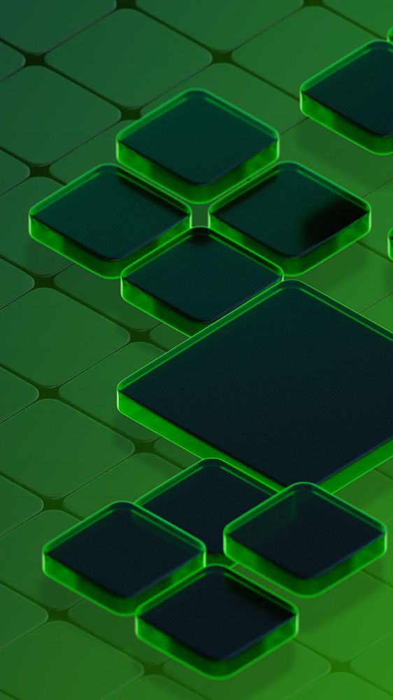 Green square pattern mobile wallpaper, digital remix