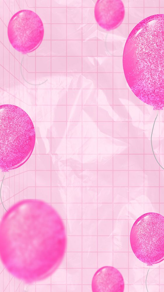 Pink floating balloons phone wallpaper, party background