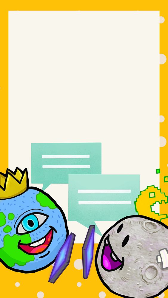 Global communication cartoon phone wallpaper, yellow frame background