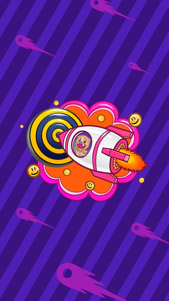 Rocket hitting target phone wallpaper, funky cartoon background