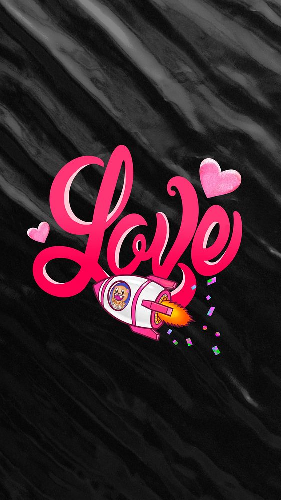 Flying love rocket phone wallpaper, pink typography background