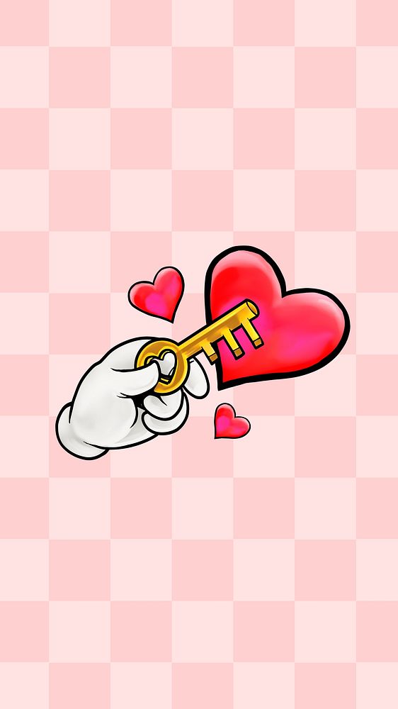 Key to heart mobile wallpaper, love cartoon background