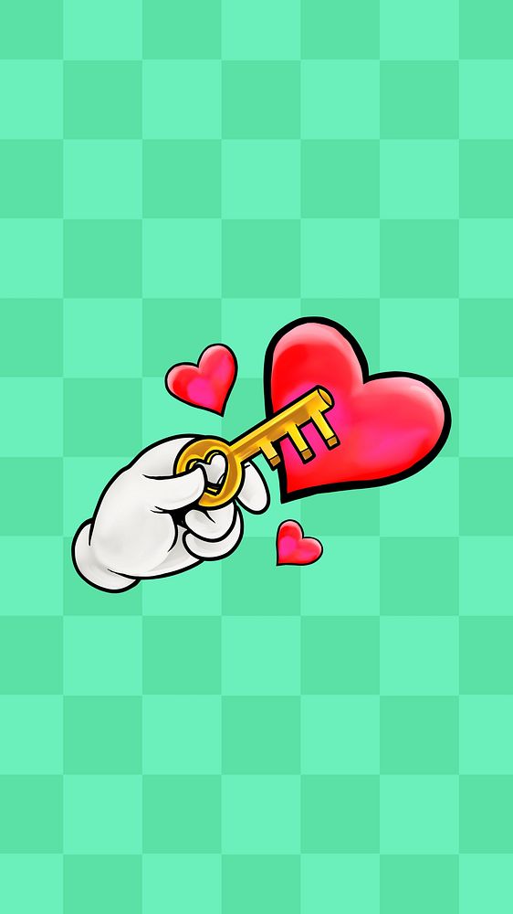 Key to heart mobile wallpaper, love cartoon background