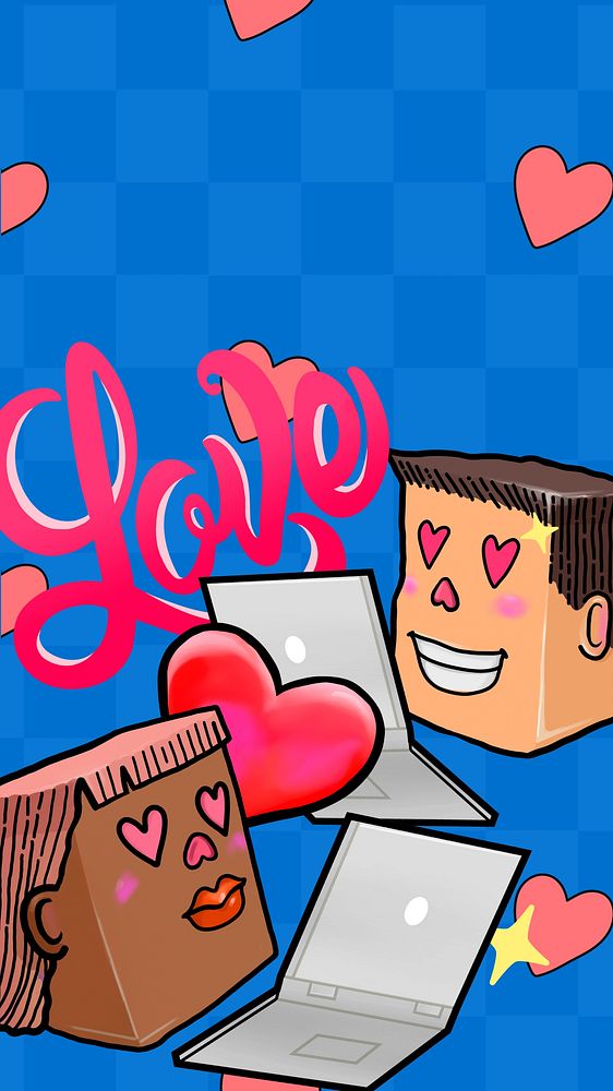 Online dating cartoon phone wallpaper, love background