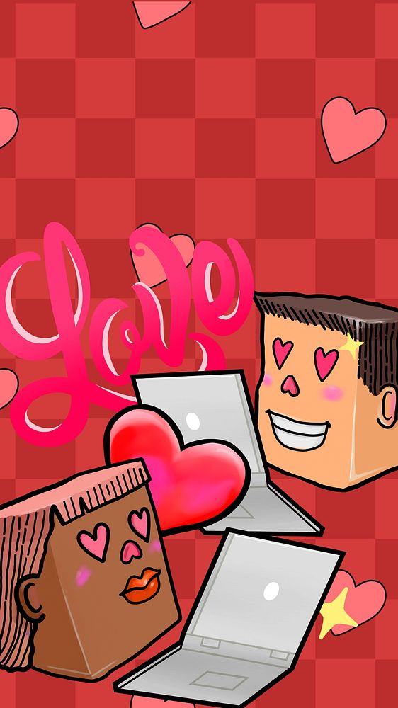 Online dating cartoon phone wallpaper, love background