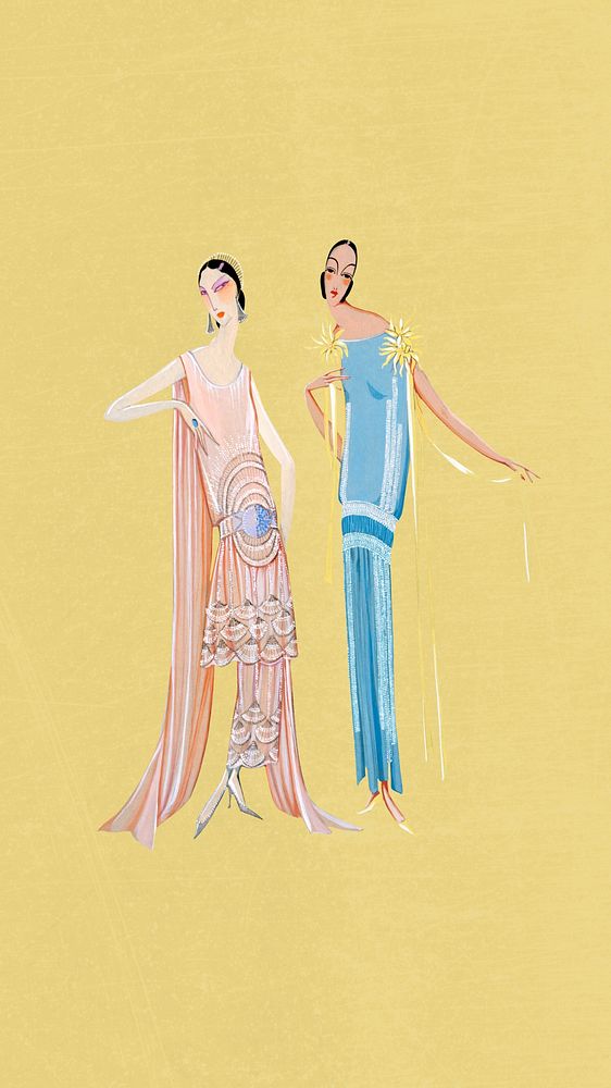 1920s women's fashion mobile wallpaper, remixed from the artwork of George Barbier