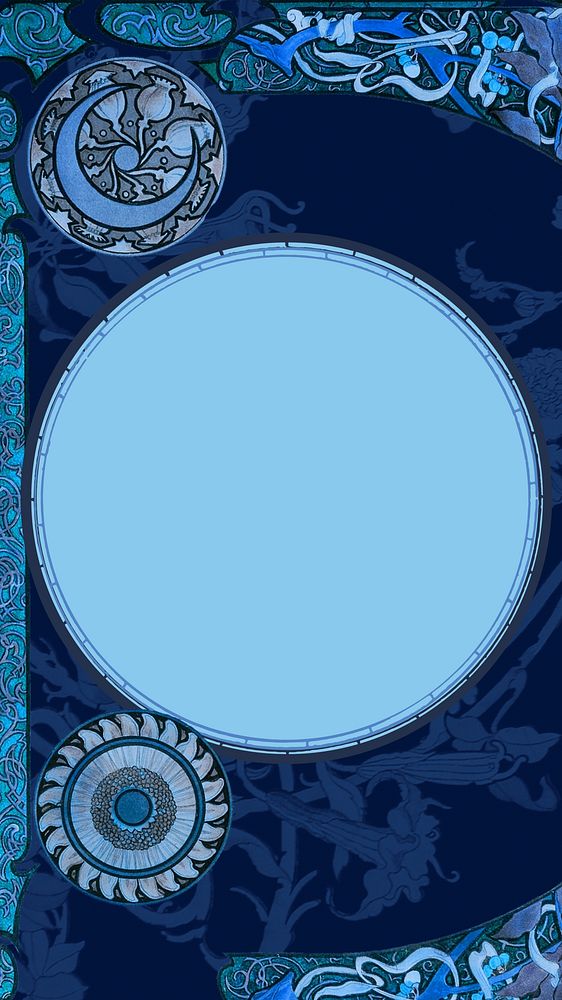 Art nouveau frame phone wallpaper, blue celestial background