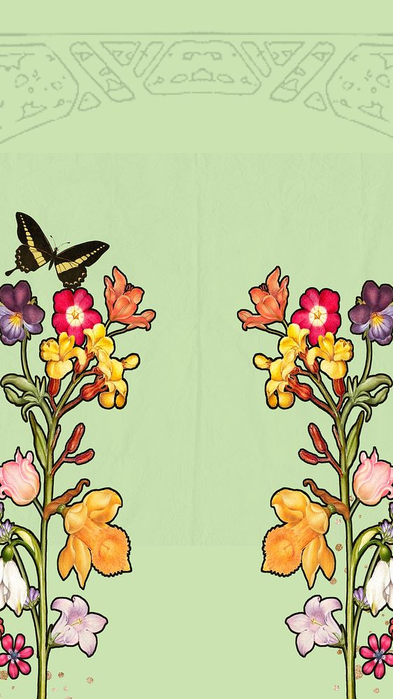 Vintage floral green iPhone wallpaper, remixed by rawpixel