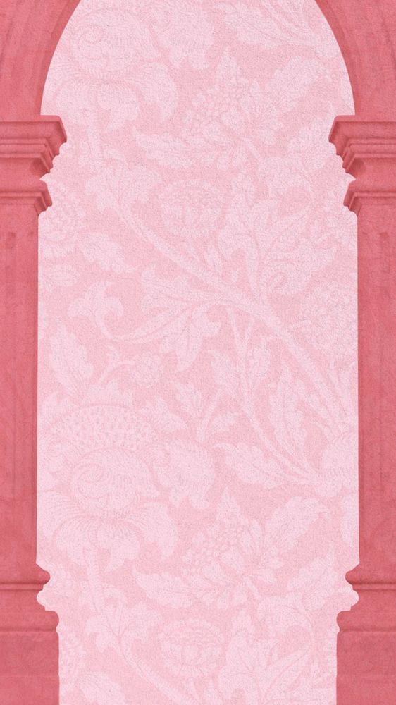 Arch pillar border iPhone wallpaper, William Morris' flower patterned background, remixed by rawpixel