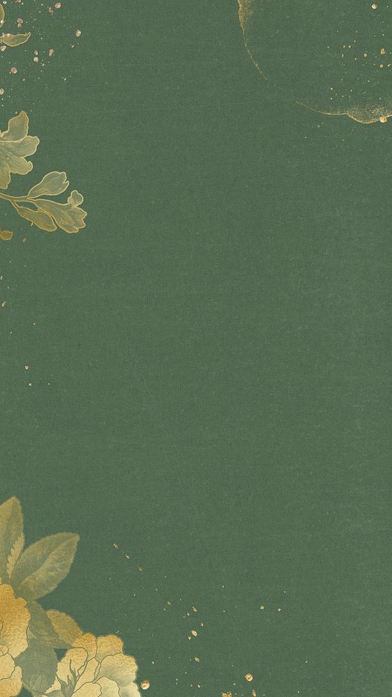 Green iPhone wallpaper, gold flower border, remixed by rawpixel