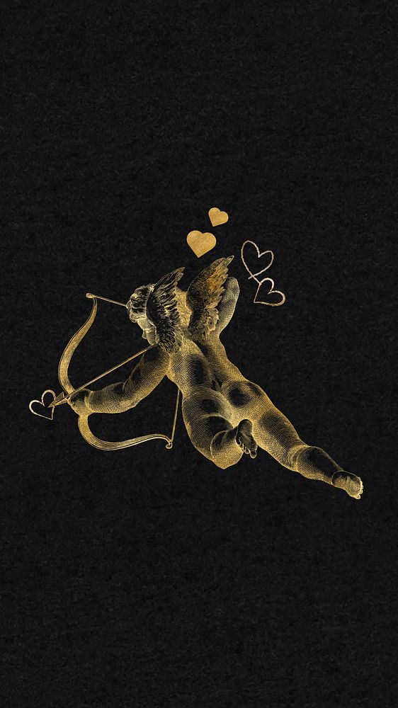 Gold cupid iPhone wallpaper, aesthetic Valentine's day, remixed by rawpixel