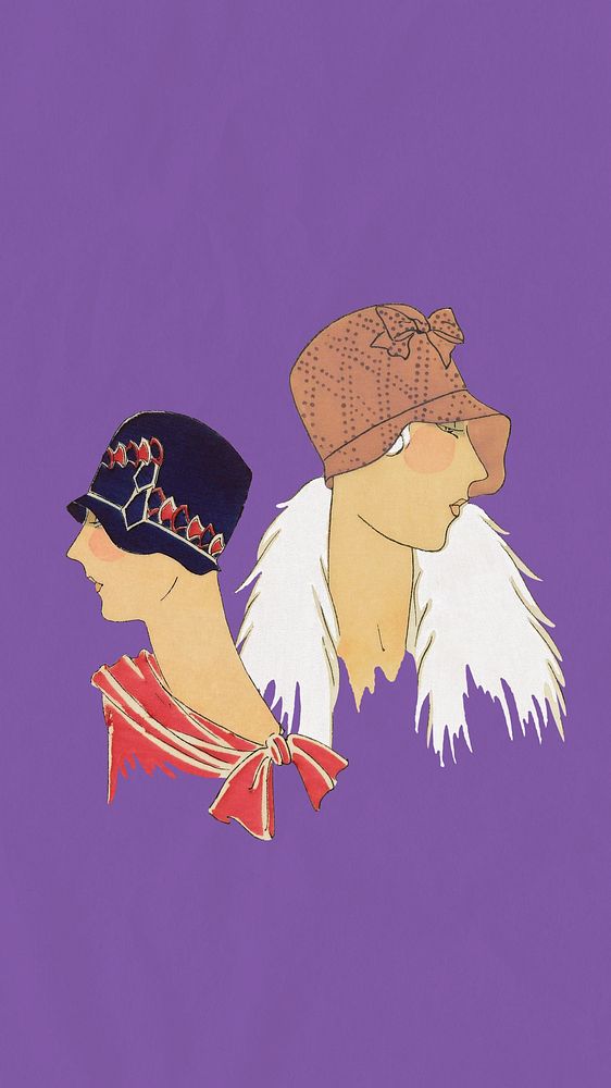 Vintage women's fashion mobile wallpaper, purple vintage background, remixed by rawpixel