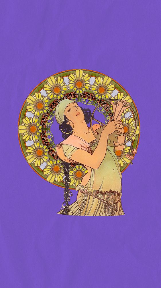 Alphonse Mucha's Salom&eacute; mobile wallpaper, vintage woman aesthetic background, remixed by rawpixel