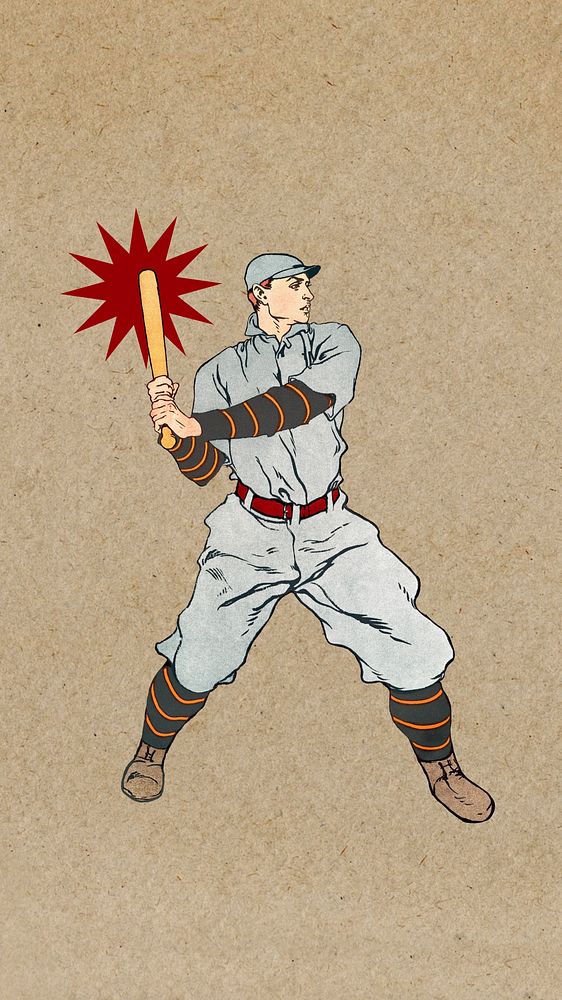 Baseball player, beige iPhone wallpaper, sport drawing, remixed by rawpixel