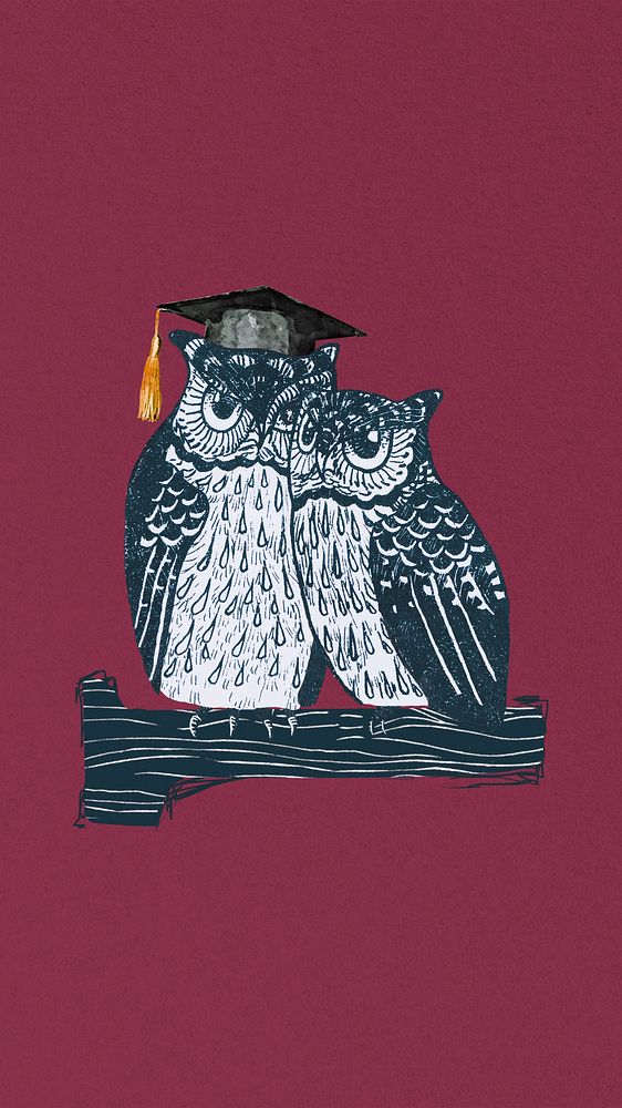 Educational owl, red iPhone wallpaper, animal illustration, remixed by rawpixel