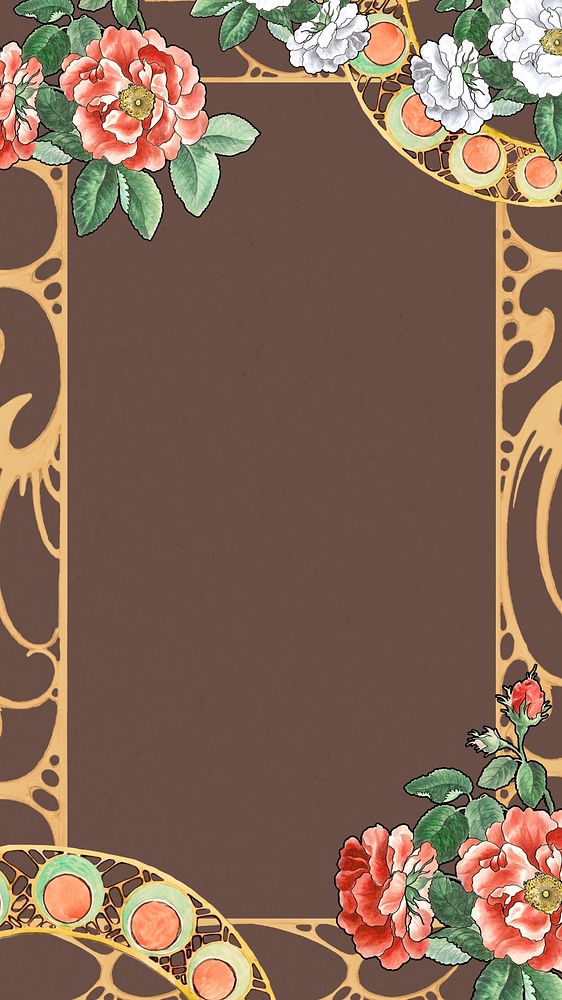 Brown floral iPhone wallpaper, rose drawing illustration, remixed by rawpixel