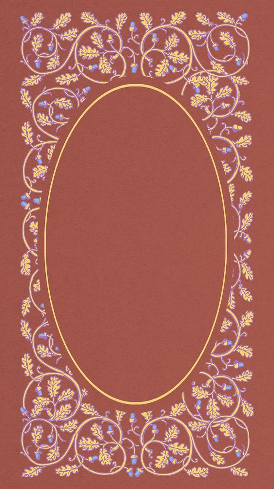 Vintage botanical frame phone wallpaper, brown ornate background, remixed by rawpixel