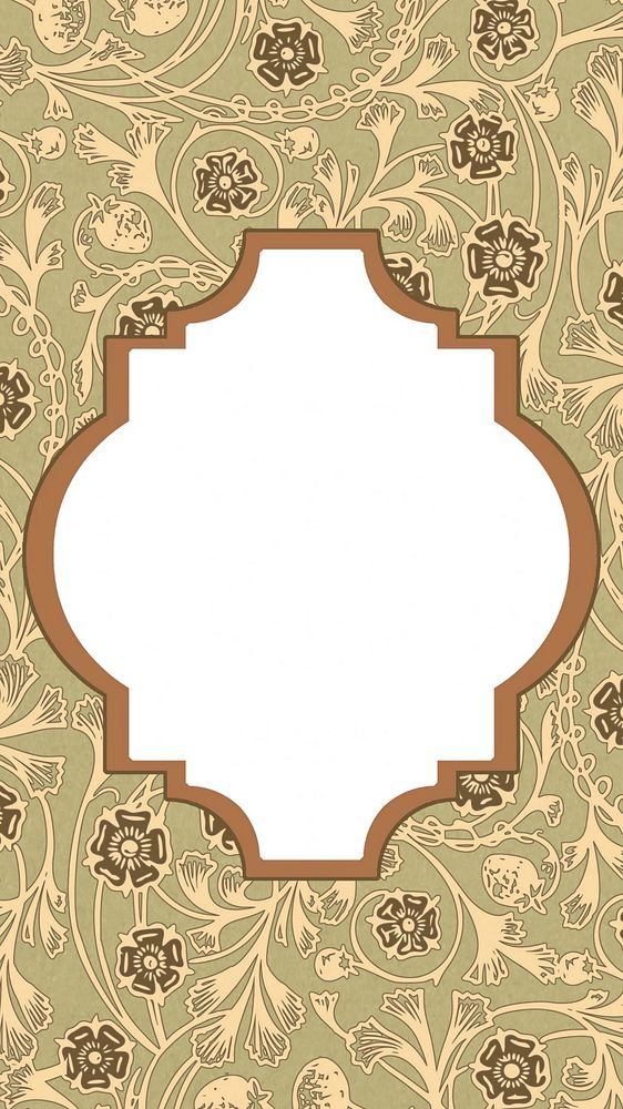Leafy patterned frame phone wallpaper, brown vintage background, remixed by rawpixel