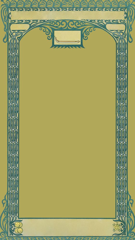Greek arch pillar phone wallpaper, green vintage frame background
