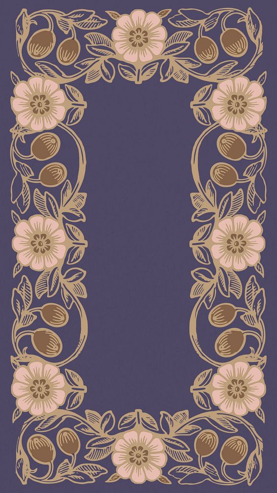 Art nouveau frame iPhone wallpaper, flower ornament background, remixed by rawpixel