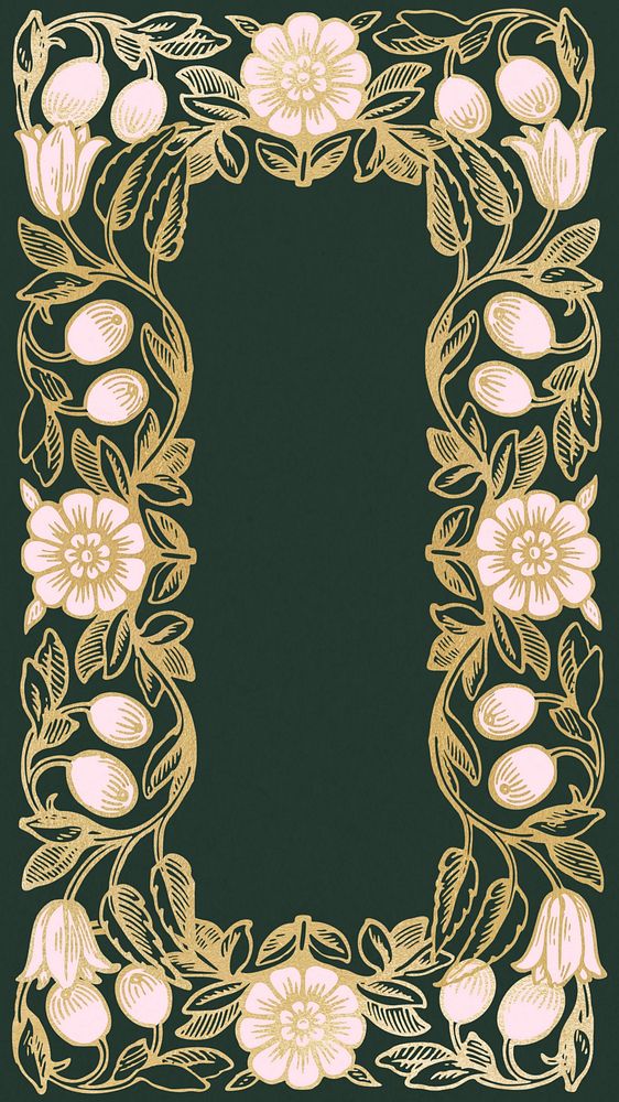 Art nouveau frame iPhone wallpaper, flower ornament background, remixed by rawpixel