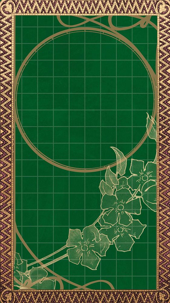 Green luxury frame iPhone wallpaper, flower border design, remixed by rawpixel