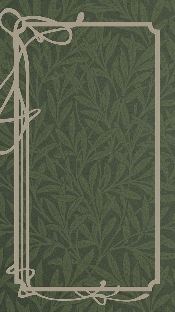 William Morris' patterned phone wallpaper, leaf frame background, remixed by rawpixel