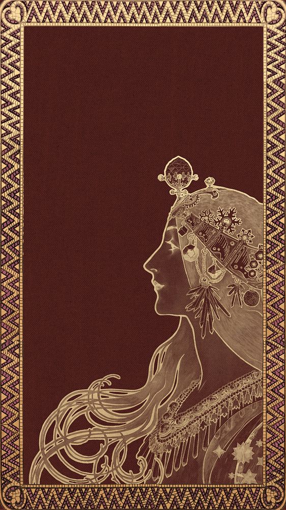 Alphonse Mucha's Zodiac iPhone wallpaper, vintage woman background, remixed by rawpixel