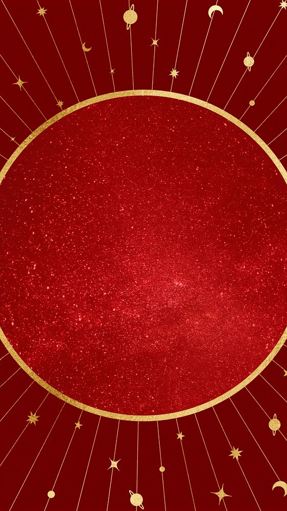 Celestial astrology frame mobile wallpaper, red galaxy background
