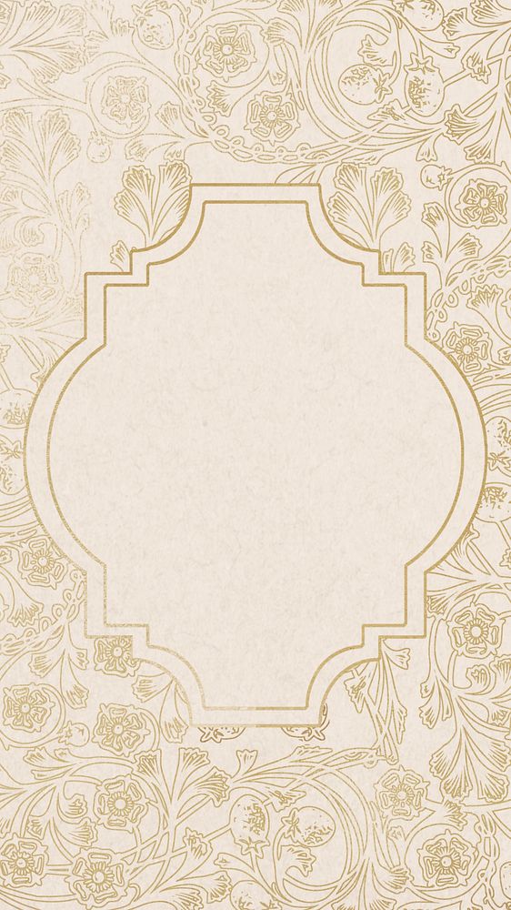 Leafy patterned frame phone wallpaper, beige vintage background, remixed by rawpixel