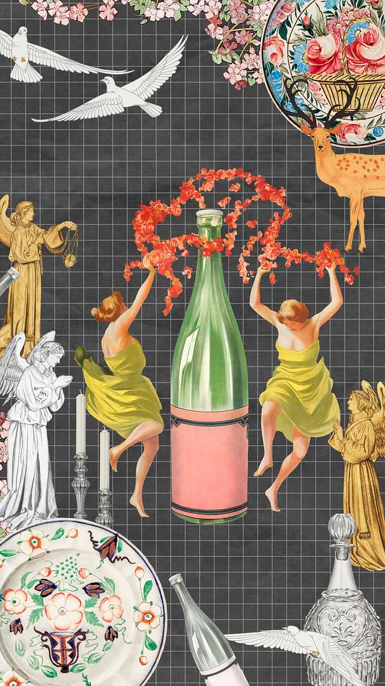 Vintage wine celebration iPhone wallpaper, Leonetto Cappiello&rsquo;s famous Art Nouveau artwork illustration, remixed by…