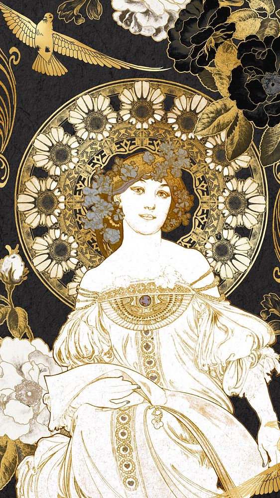 Alphonse Mucha's Daydream phone wallpaper, vintage famous artwork, remixed by rawpixel