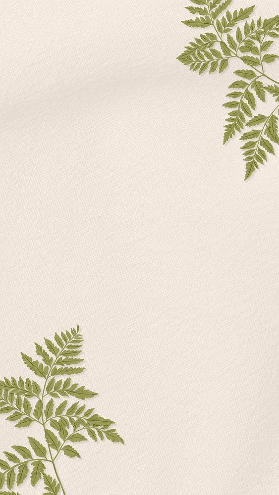 Beige leafy border phone wallpaper, botanical background