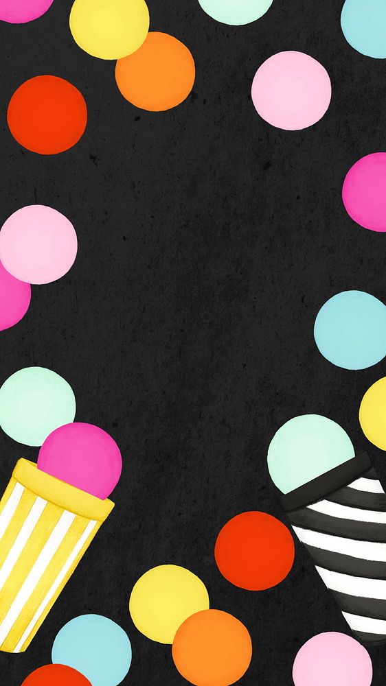 Colorful party frame phone wallpaper, black background