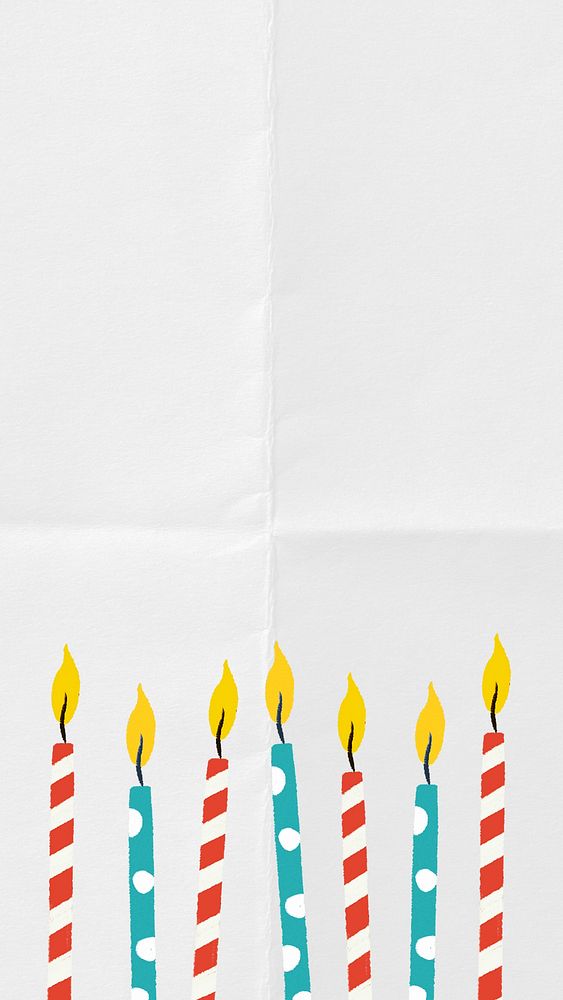 Birthday candles border phone wallpaper, white paper textured background