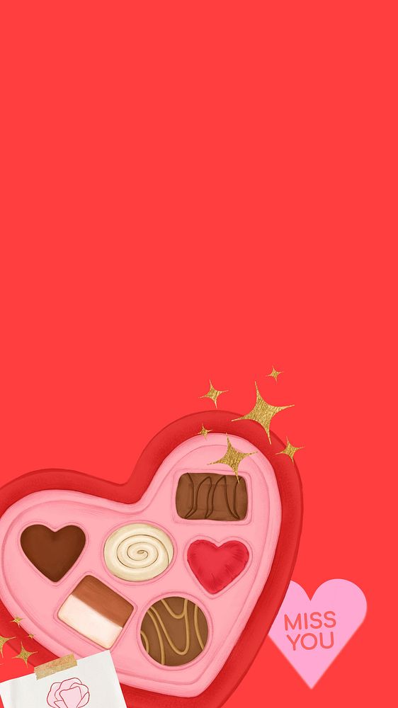 Valentine's chocolate box mobile wallpaper, red border background