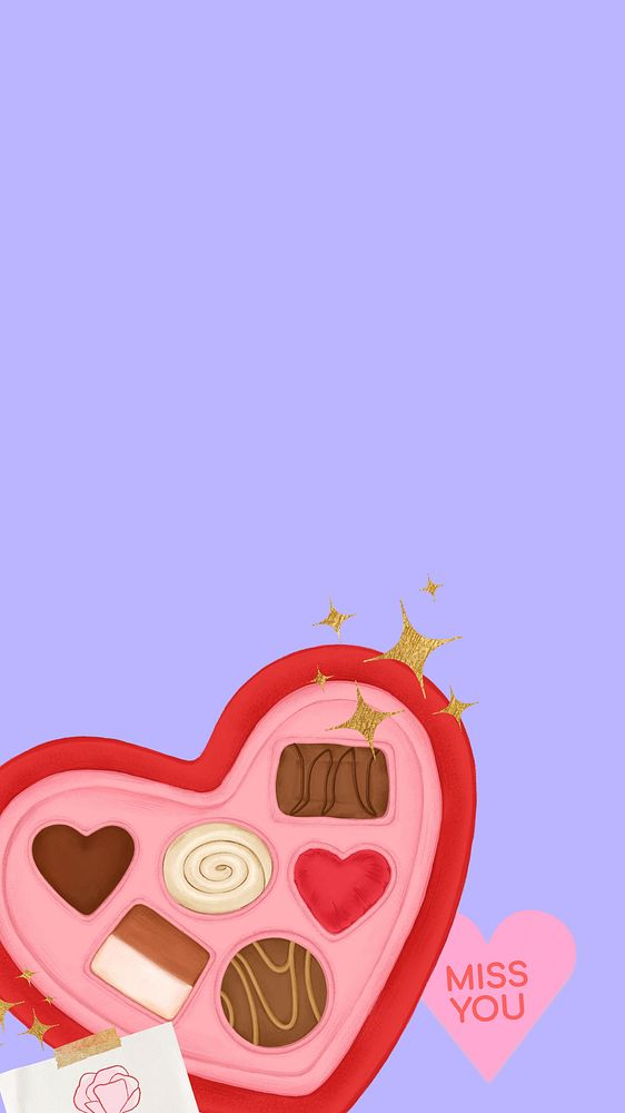 Valentine's chocolate box mobile wallpaper, purple border background