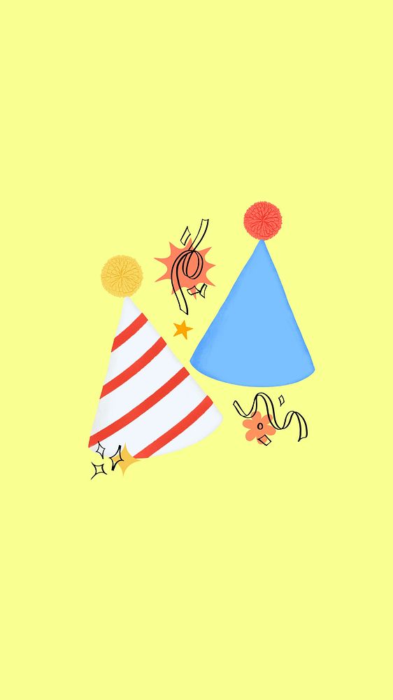 Birthday cone hats phone wallpaper, colorful party background