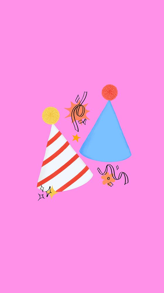 Birthday cone hats phone wallpaper, colorful party background