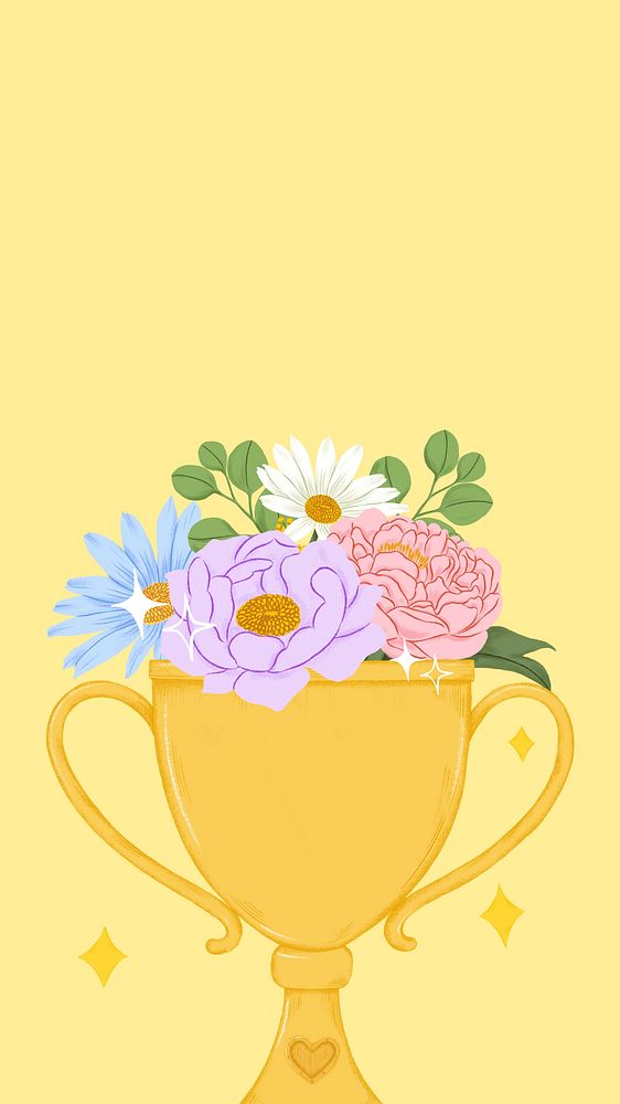 Flower trophy phone wallpaper, colorful yellow background