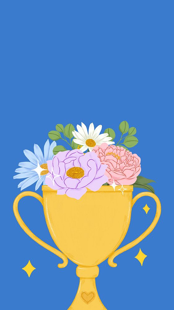 Flower trophy phone wallpaper, colorful blue background