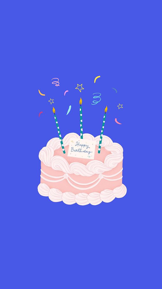 Blue birthday cake phone wallpaper, celebration background